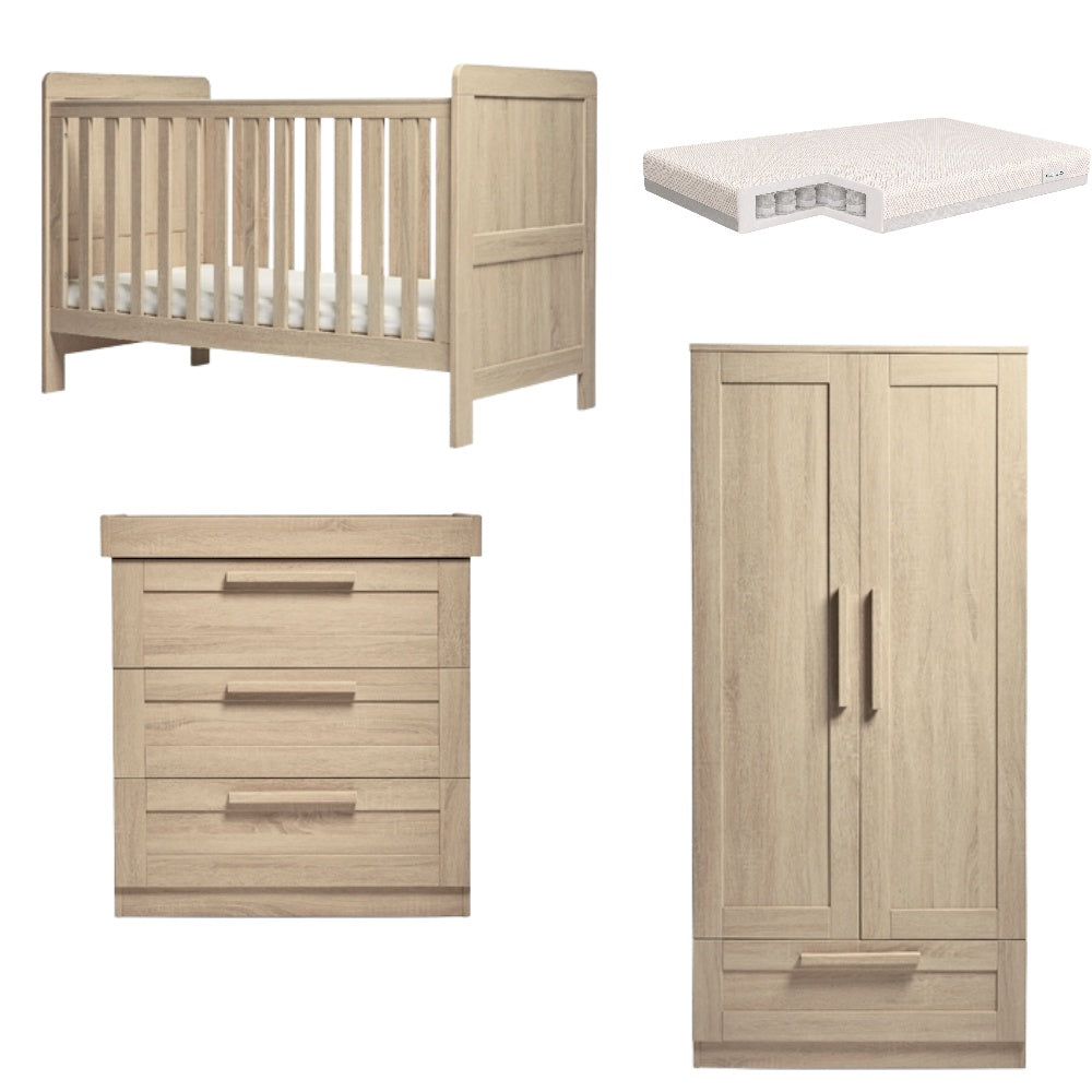Mamas and Papas 3 piece bundle with cot bed, dresser and a wardrobe with CuddleCo signature pocket spring Mattress