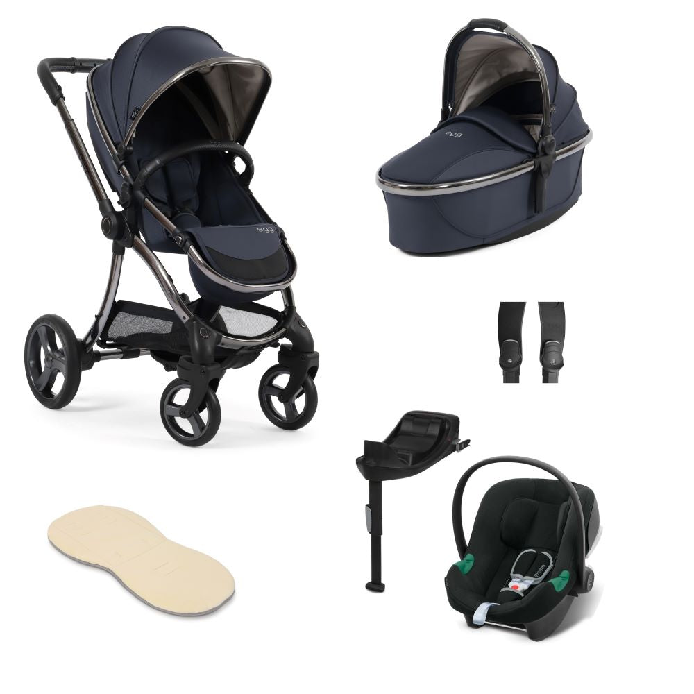 Egg 3 stroller in celestial including an aton b2 car seat and base