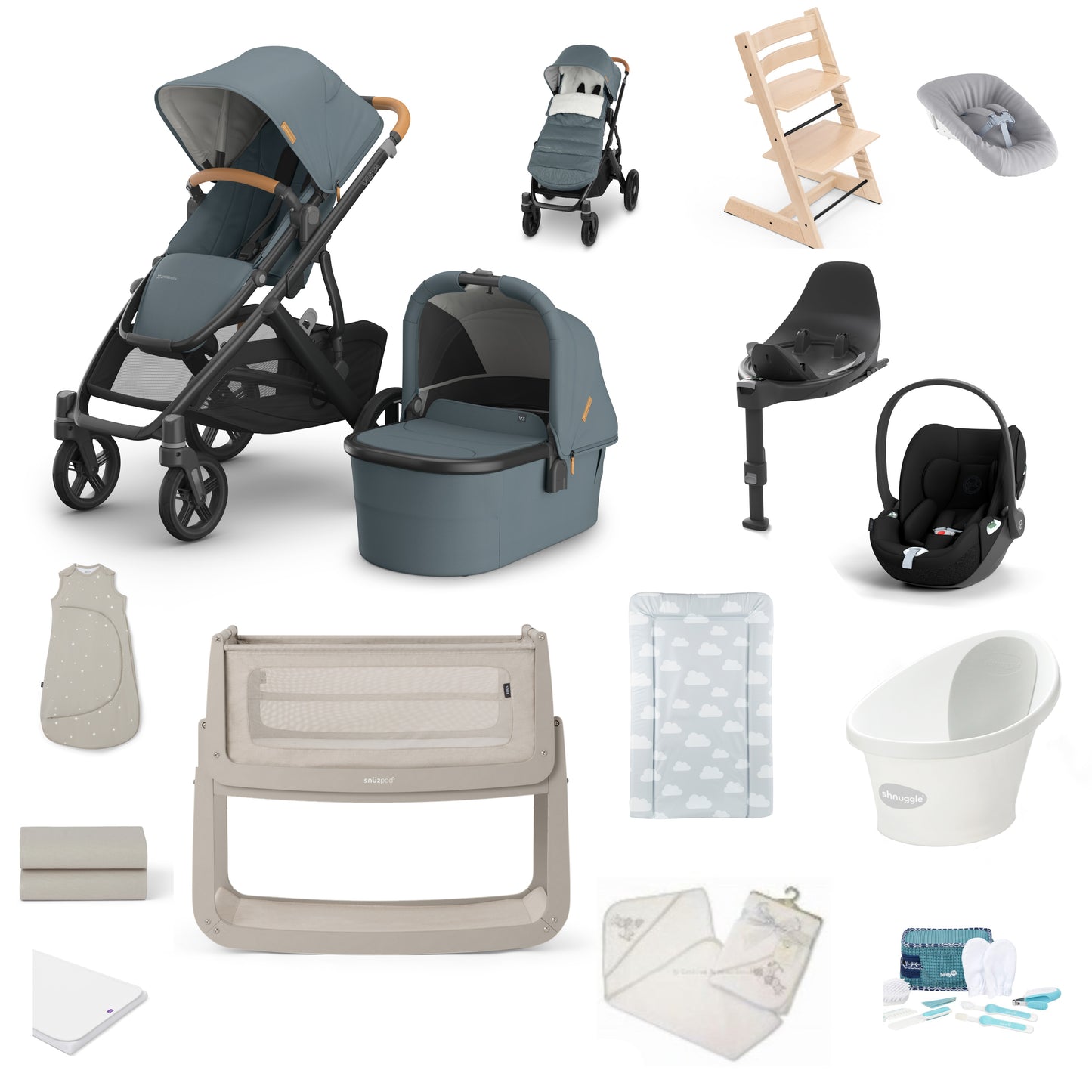 UPPAbaby Vista V3 Pushchair & carrycot in dillan, complete with all babies essential including car seat, tripp trapp highchair, crib and bath.