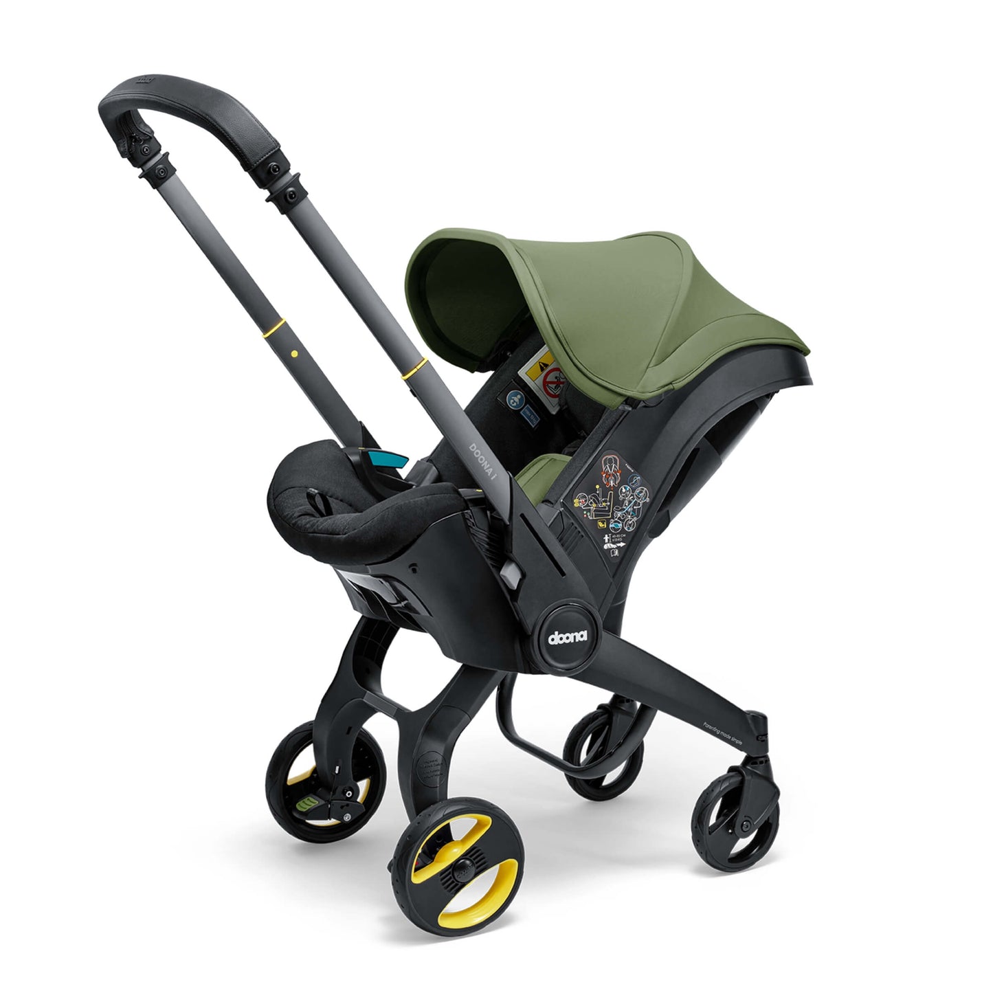 A stylish Doona car seat in Desert Green, for a modern infant safety solution.