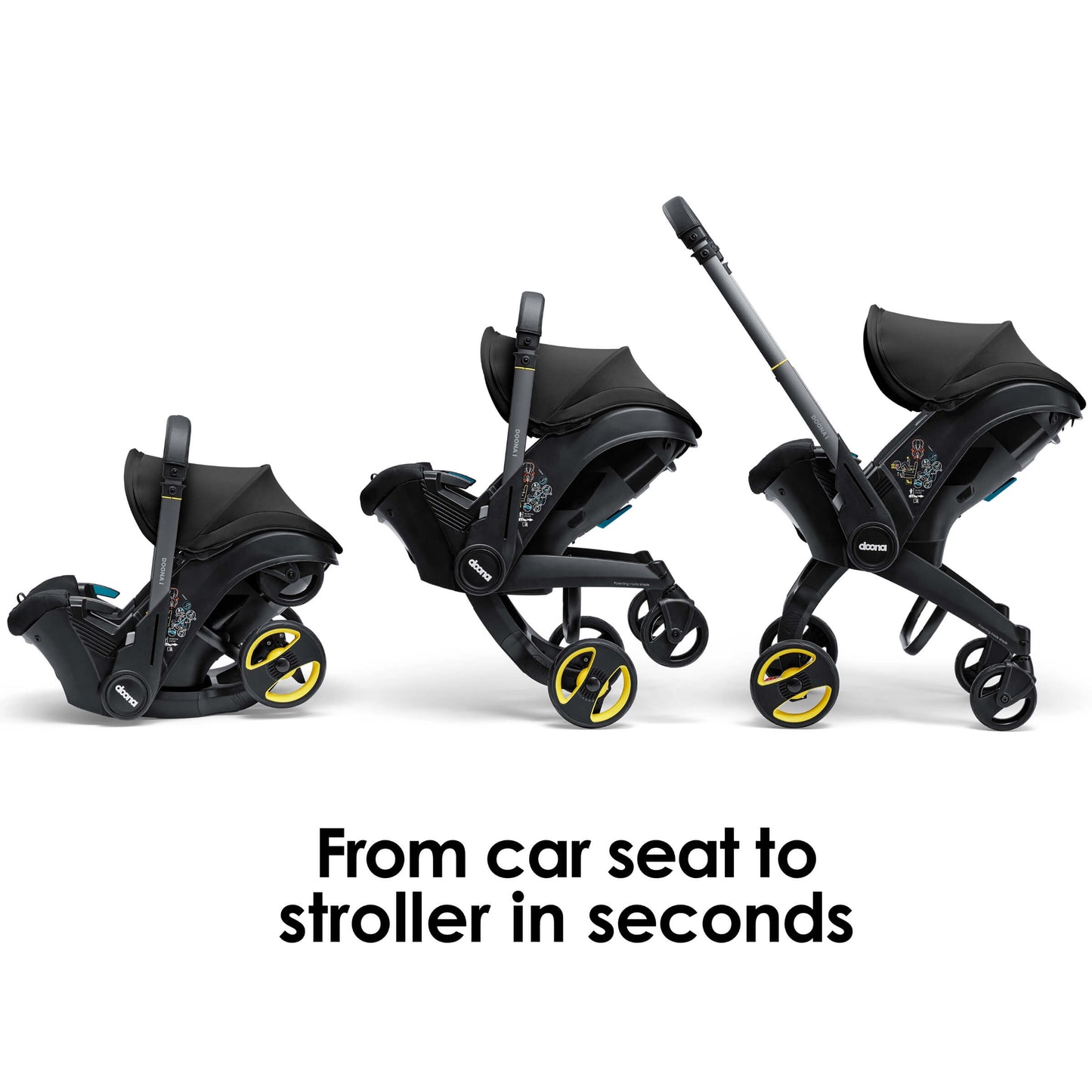 A stylish Doona car seat in nitro black, for a modern infant safety solution.