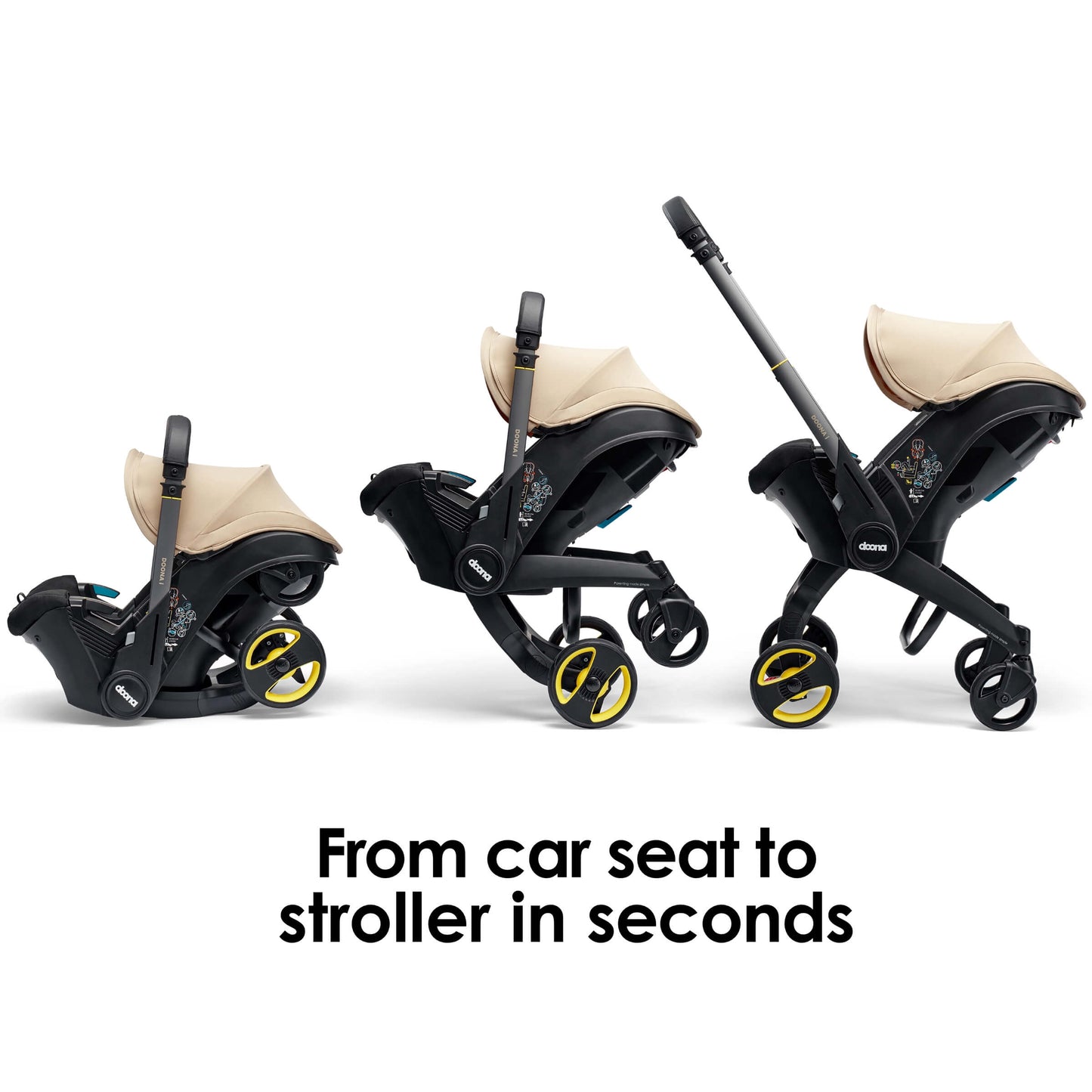 A stylish Doona car seat in Sahara Sand, for a modern infant safety solution.