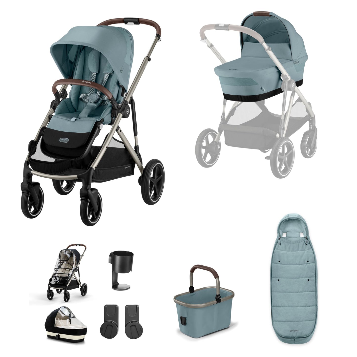 Cybex gazelle in stormy blue bundle with footmuff.