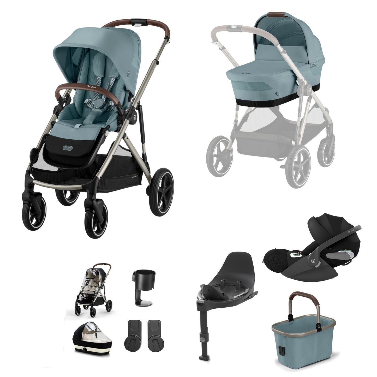 Cybex Gazelle travel system in stormy blue with cloud T car seat and isofix base, but no footmuff.
