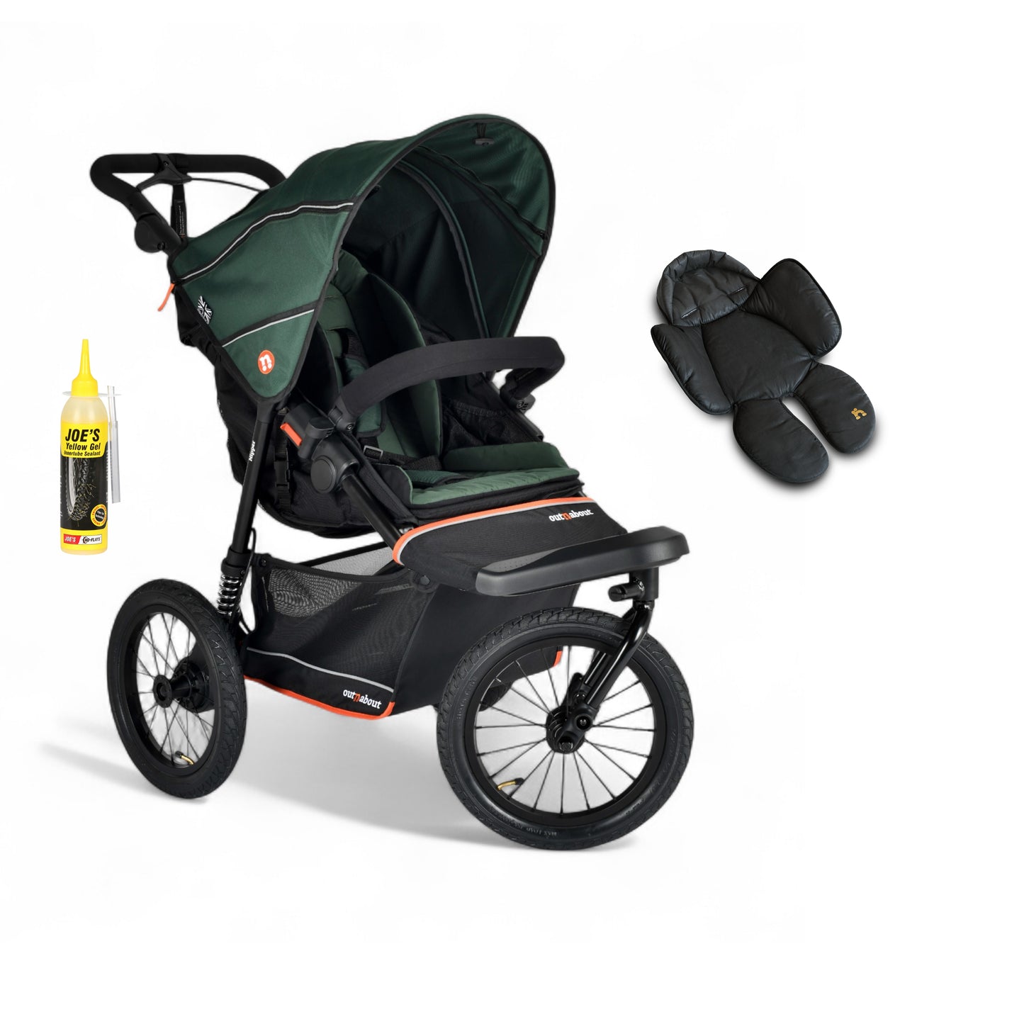 Out n About Nipper PLUS V6 Single in Sycamore Green colour way with 1 newborn insert.