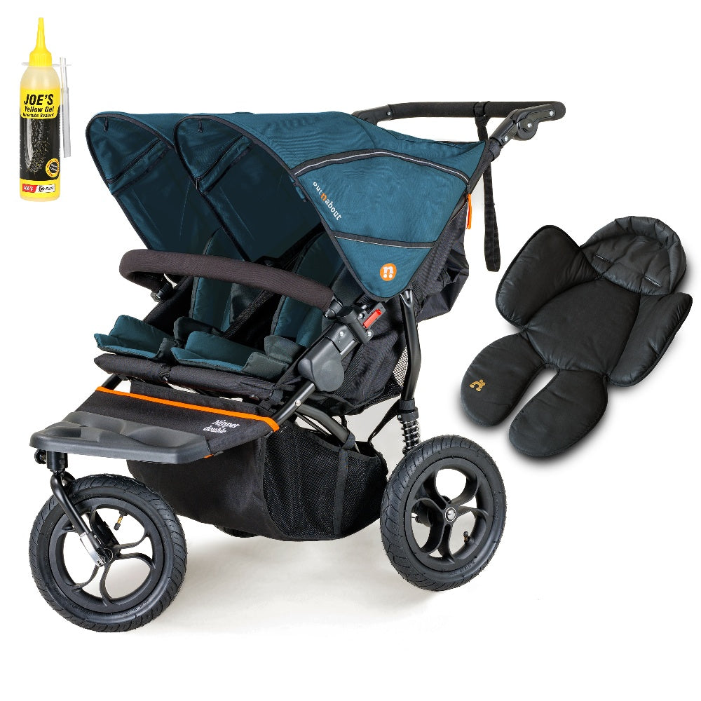 Out N About double nipper in highland blue with 1 newborn insert.