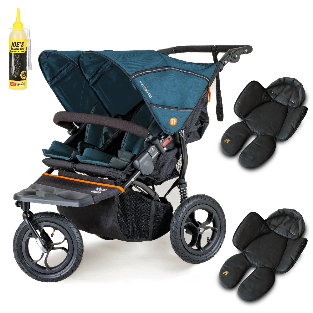 Out N About double nipper in highland blue with 2 newborn inserts.