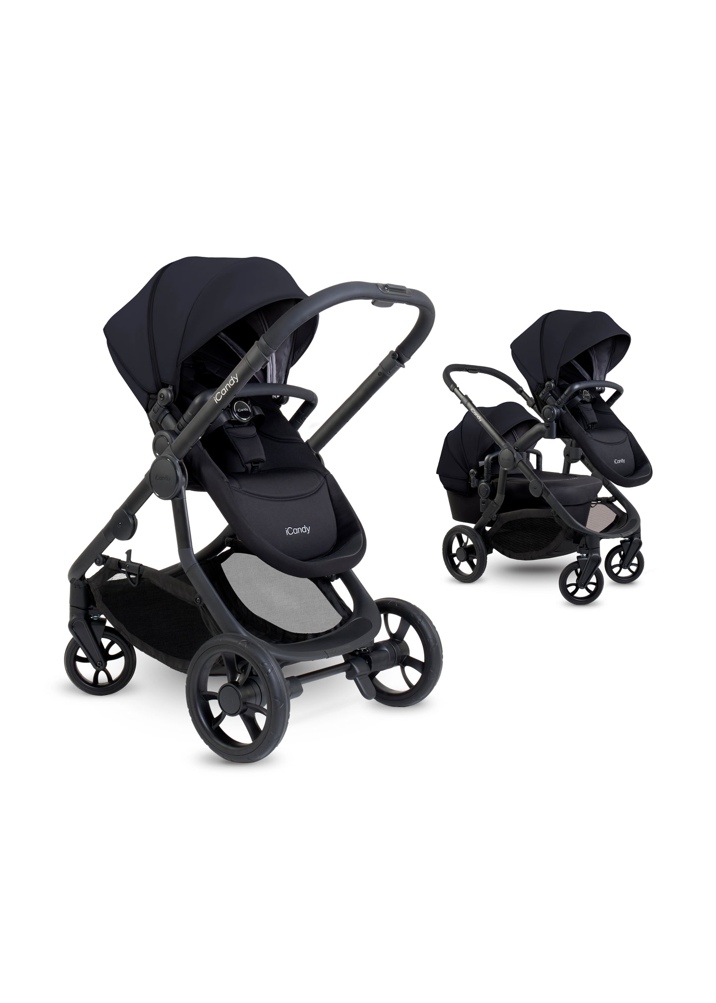 The iCandy Orange 4 Black Edition as a complete bundle, showcasing a range of accessories.