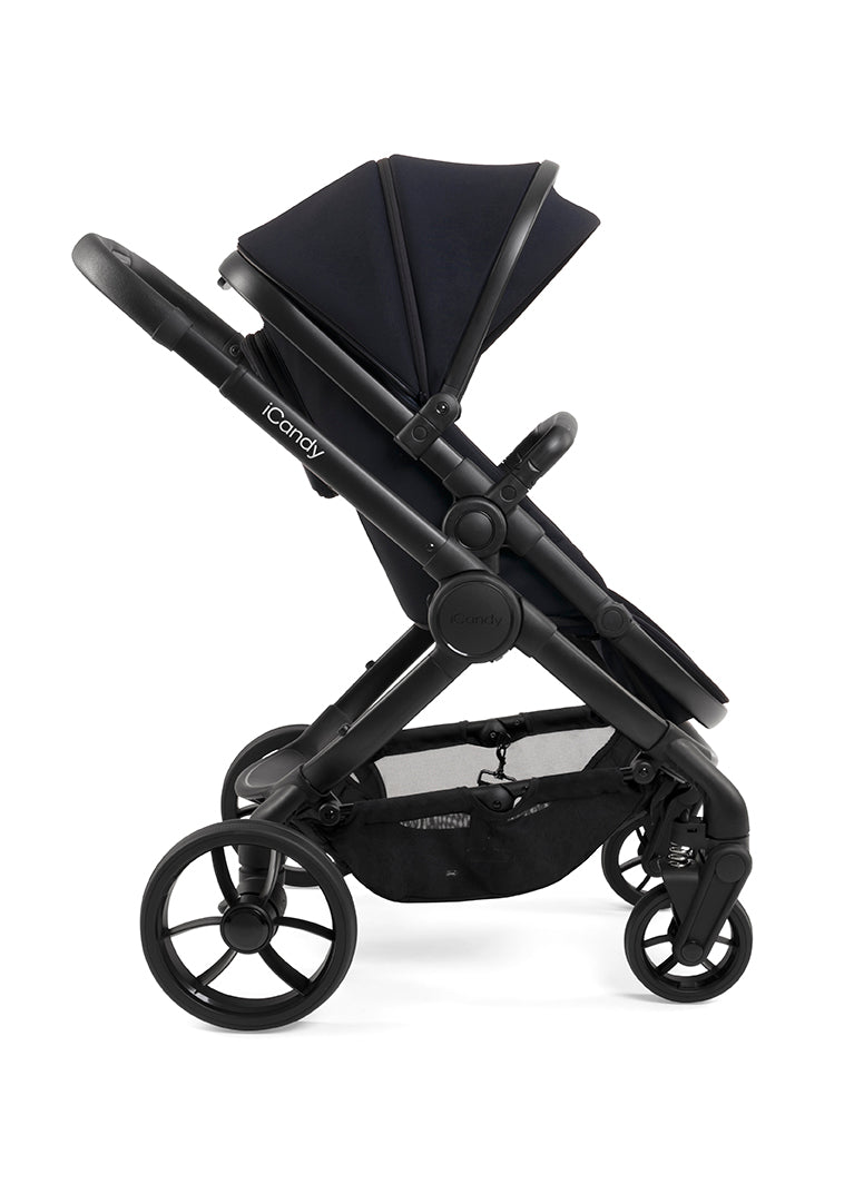 All Black iCandy Peach 7 stroller in black edition, perfect for stylish parents on the go.