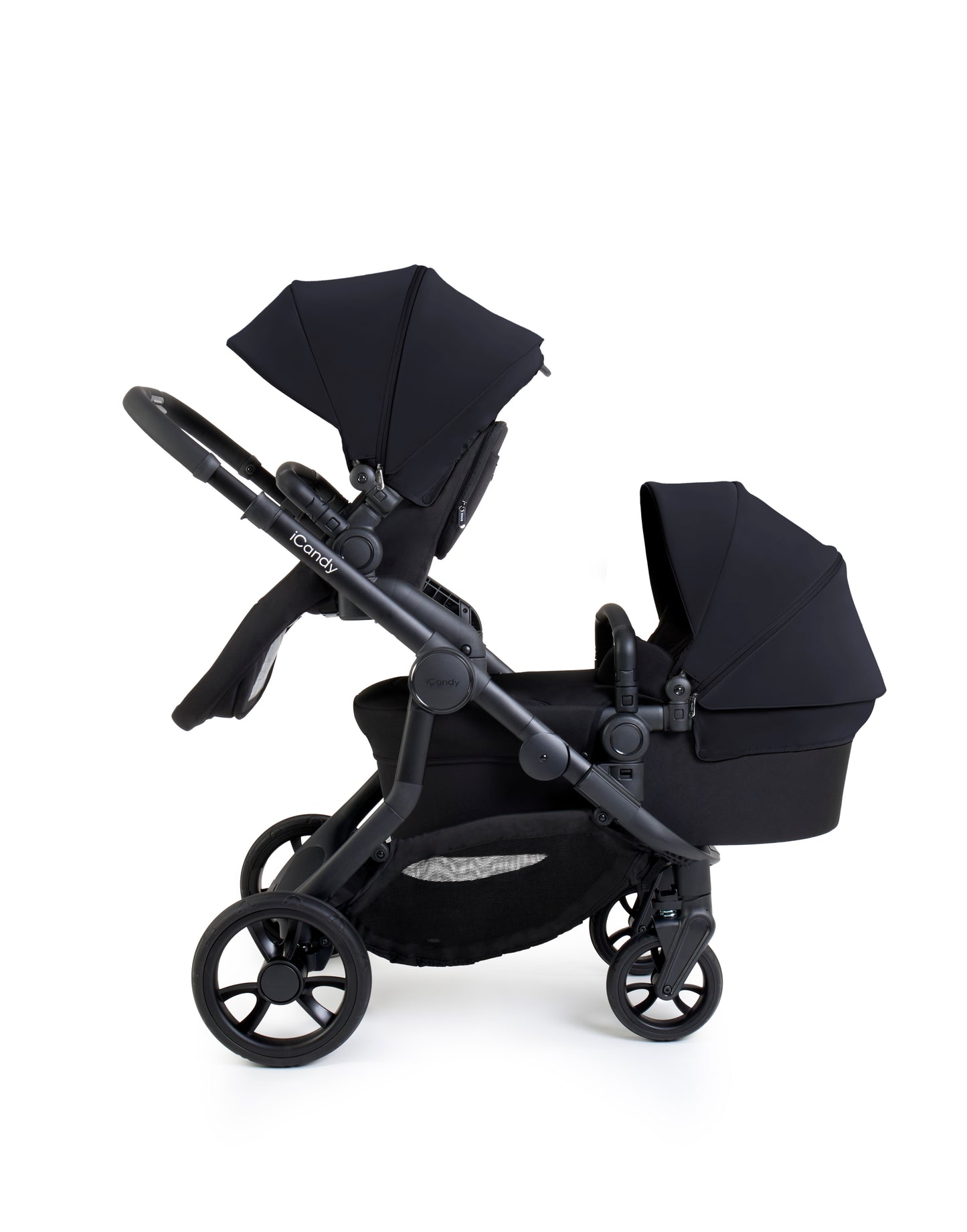 The iCandy Orange 4 Black Edition as a complete bundle, showcasing a range of accessories.