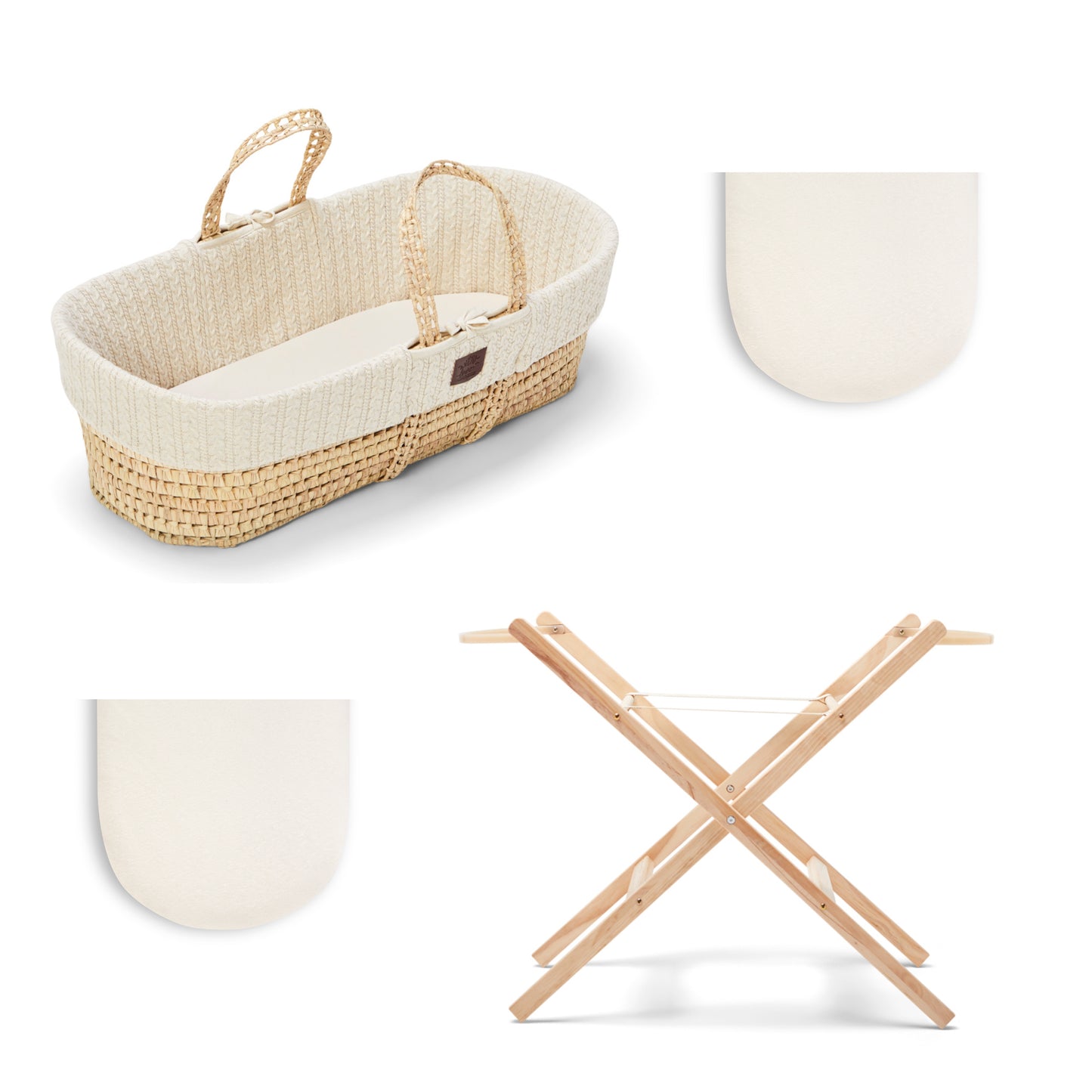 Moses Basket Bundle in linen with stand and 2 sets of sheets