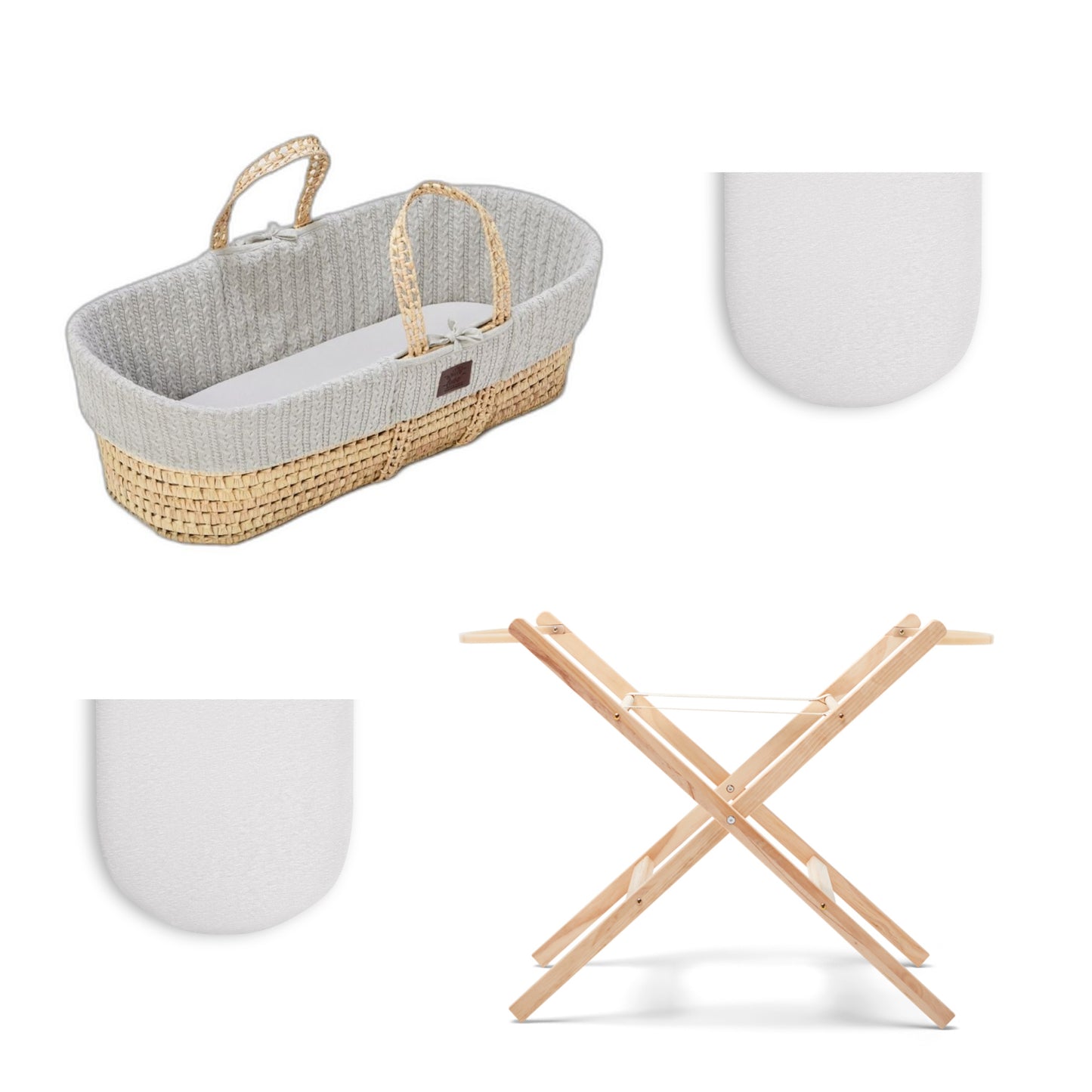 Moses Basket Bundle in dove with stand and 2 sets of sheets