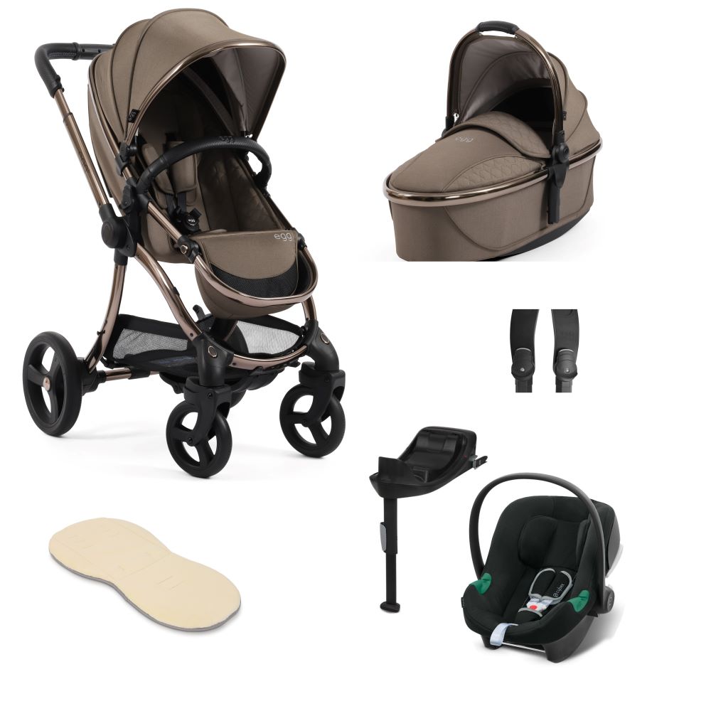 Egg 3 stroller in carbonite including an aton b2 car seat and base