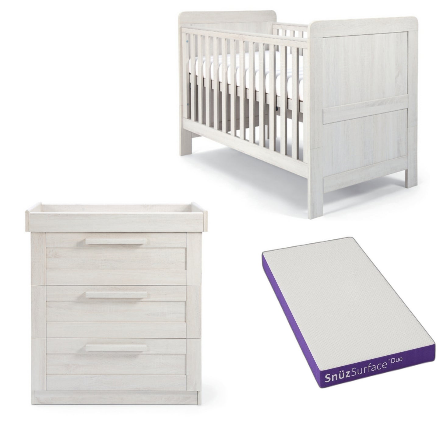 Mamas and Papas 2 piece bundle in nimbus white With SnuzDuo Mattress
