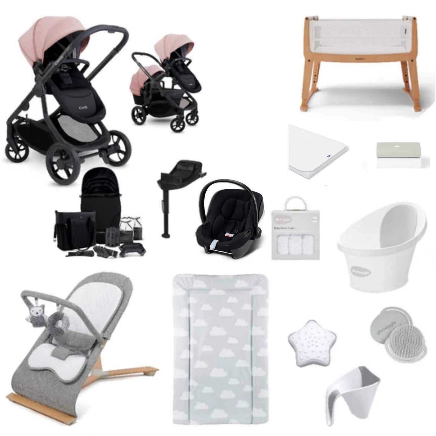 iCandy Orange 4 Pushchair & carrycot in Rose, complete with all babies essential including car seat, crib, bath and bath time accessories.