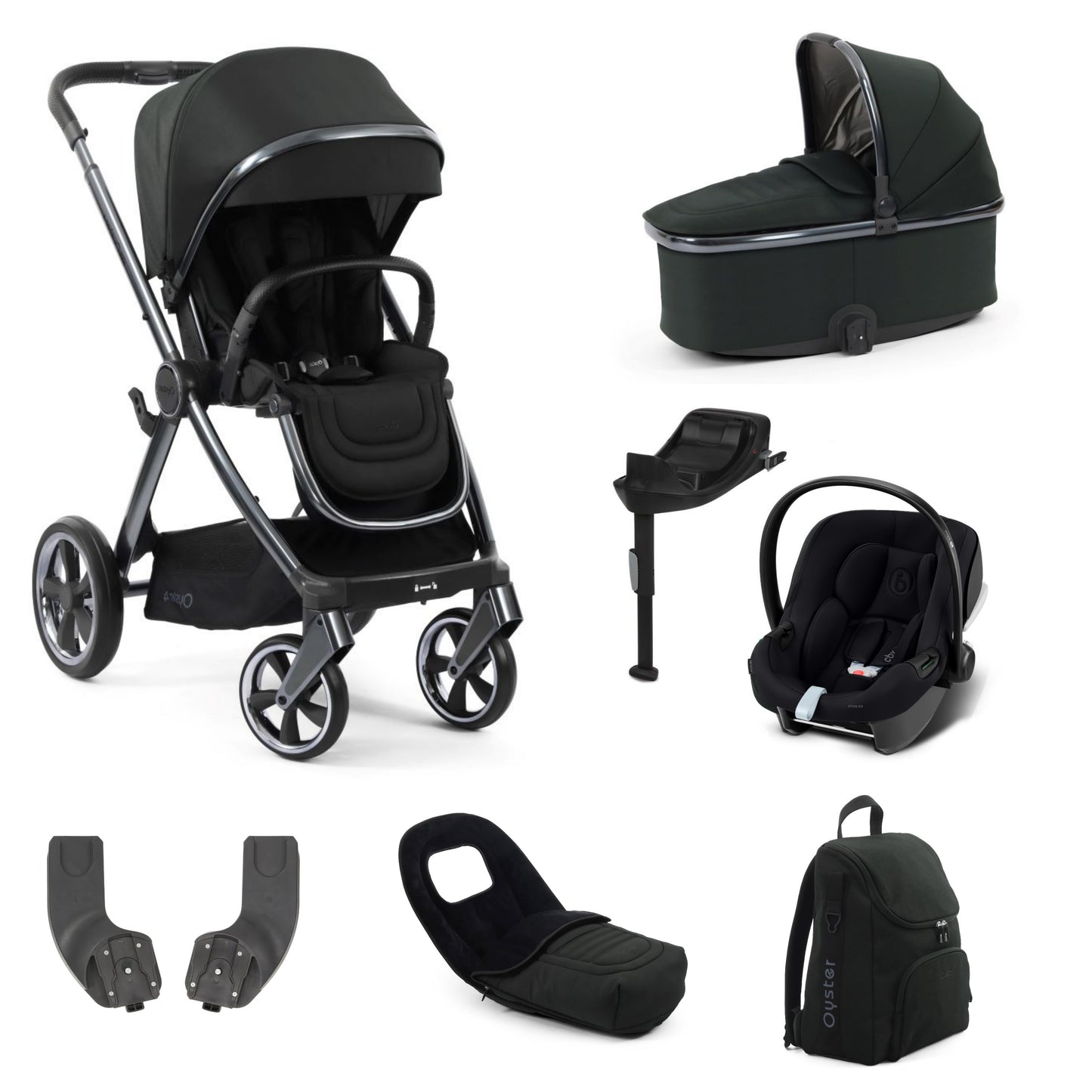 Oyster 4 Stroller Black Olive with carrycot and aton b2 car seat