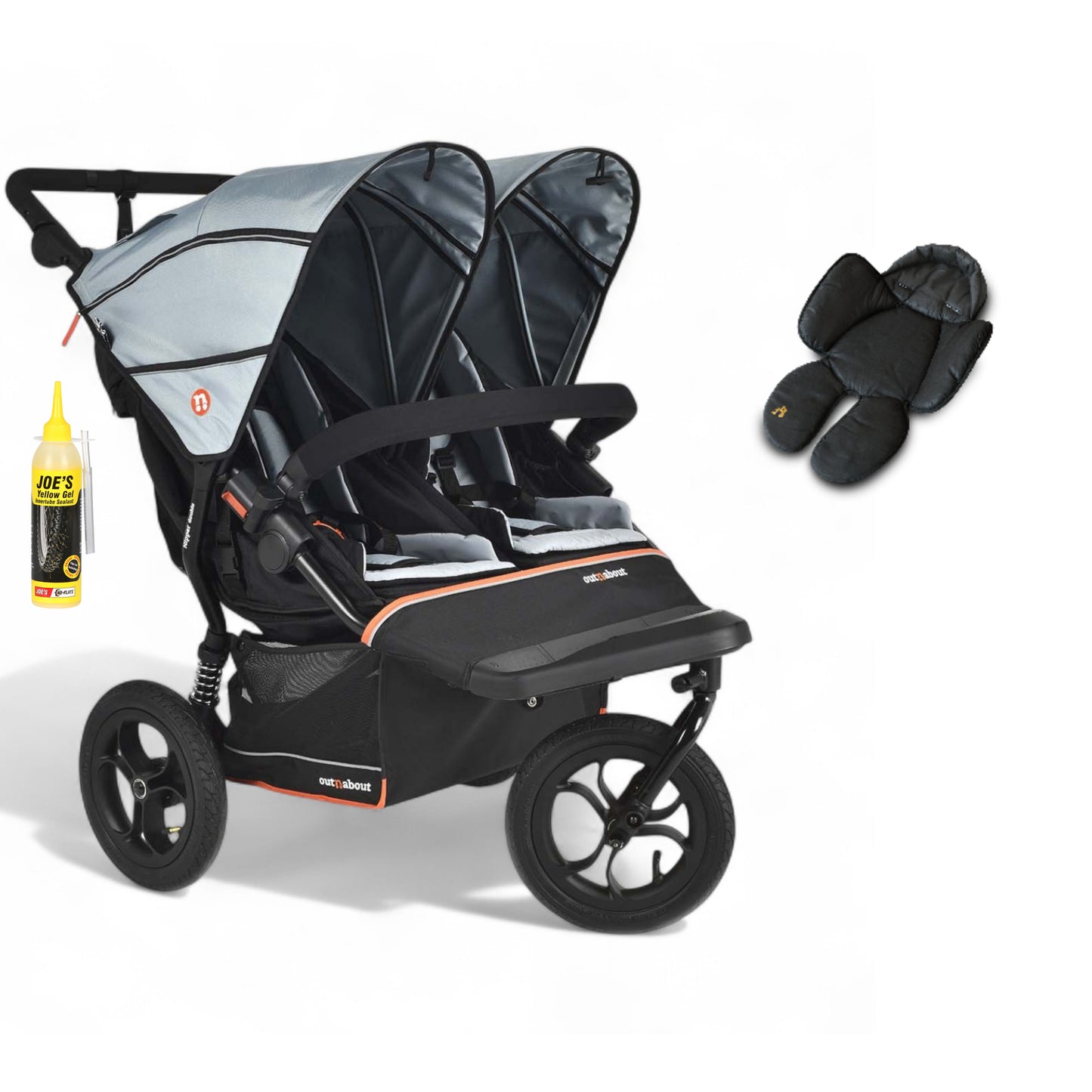 Out N About double nipper v6 in rocksalt grey with 1 newborn insert.