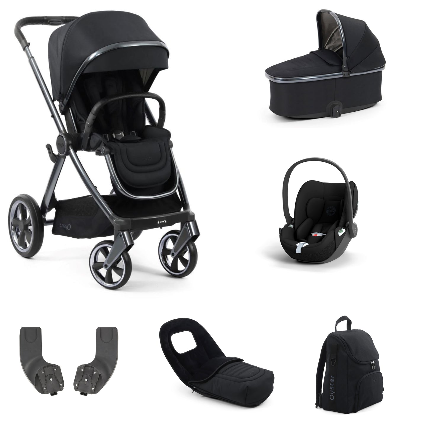 Oyster 4 Stroller Carbonite with accessories, carrycot and cloud t