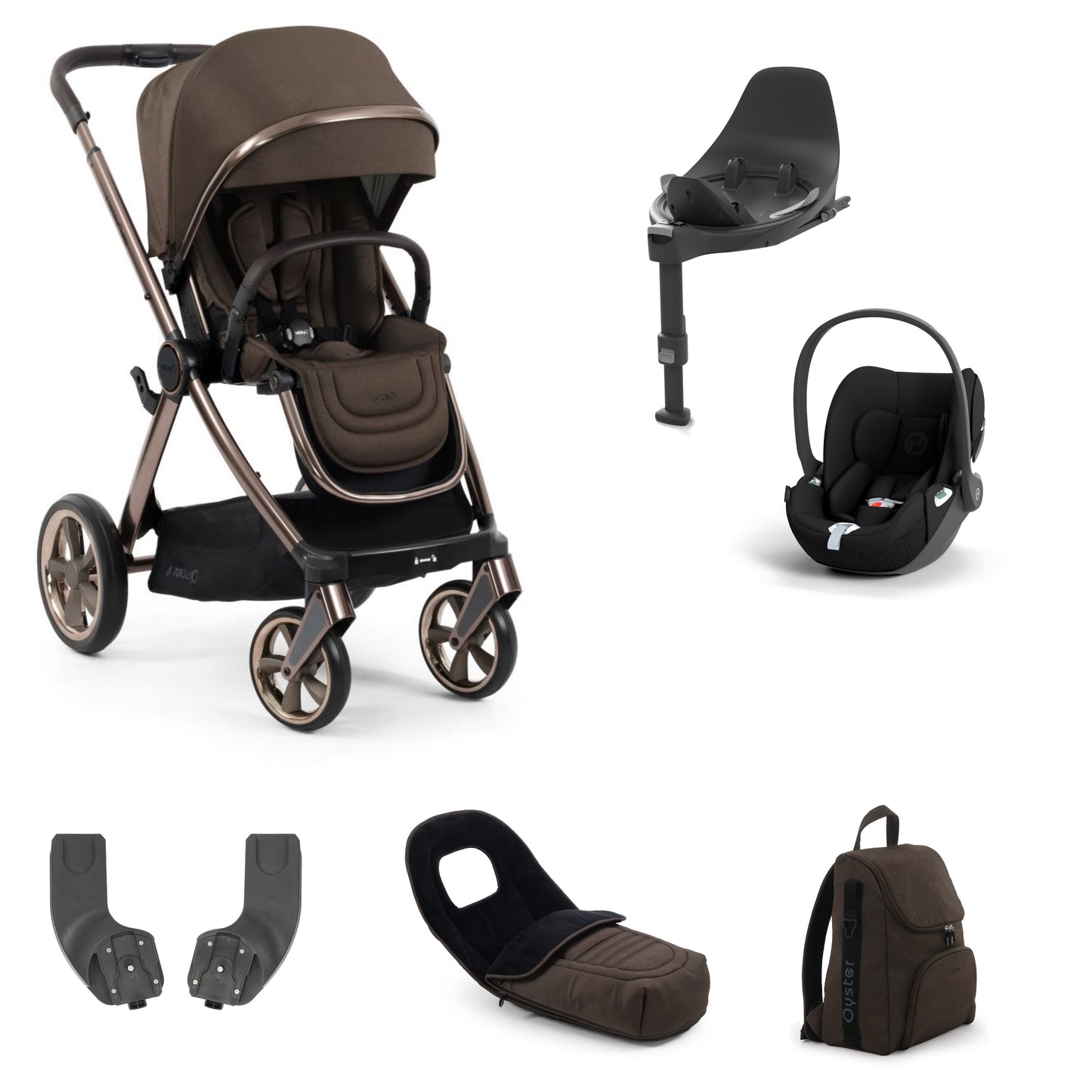 Oyster 4 Stroller in Chocolate Velvet with accessories, cloud t and base