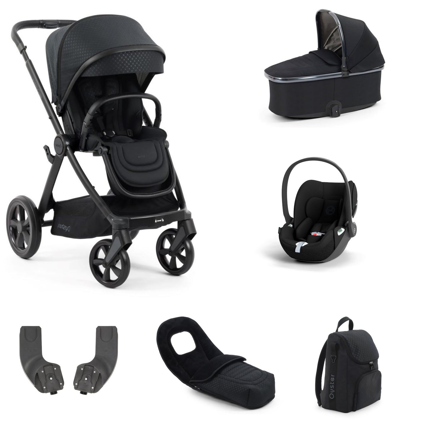 Oyster 4 Stroller in Raven with accessories, carrycot and cloud t