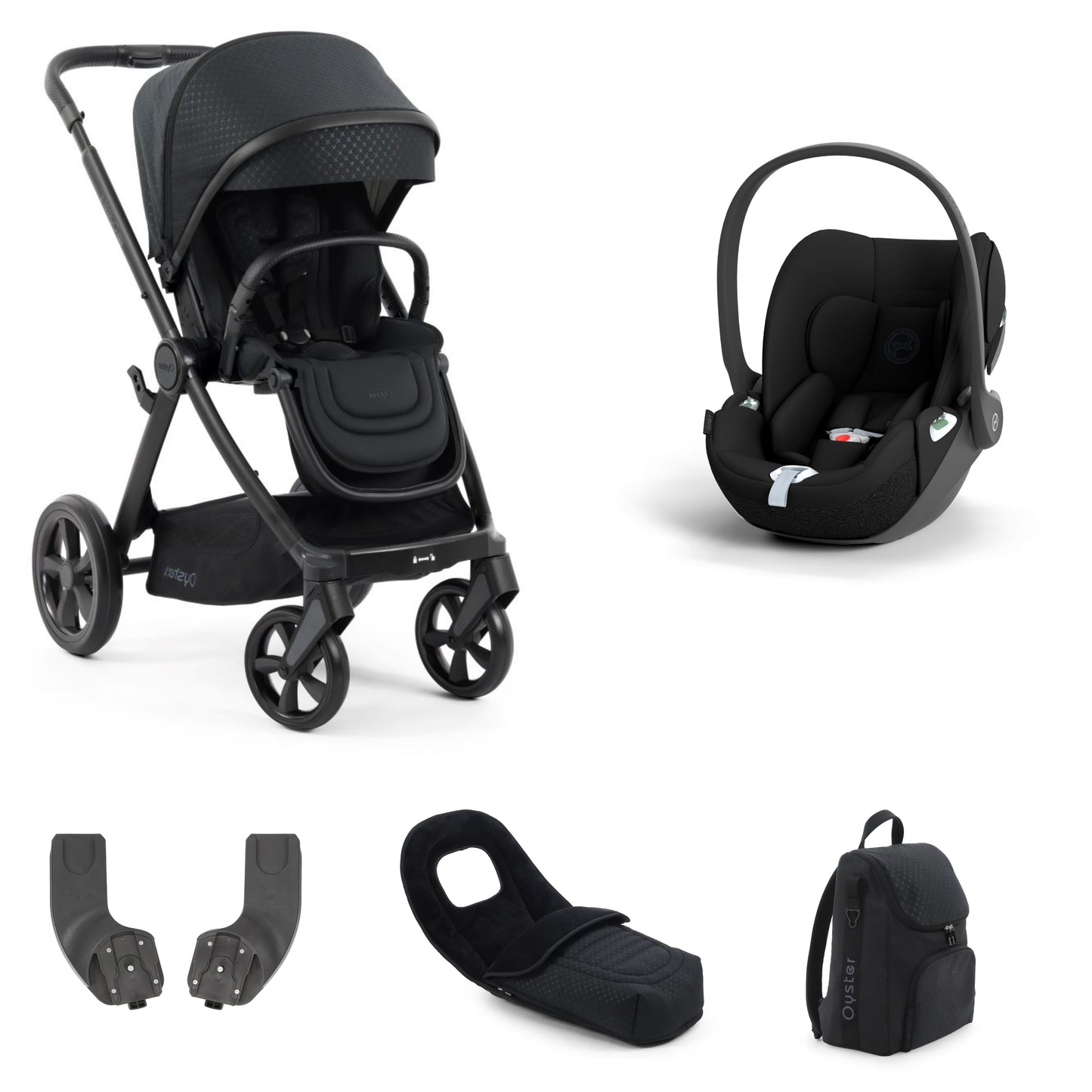 Oyster 4 Stroller in Raven with accessories and a cloud t