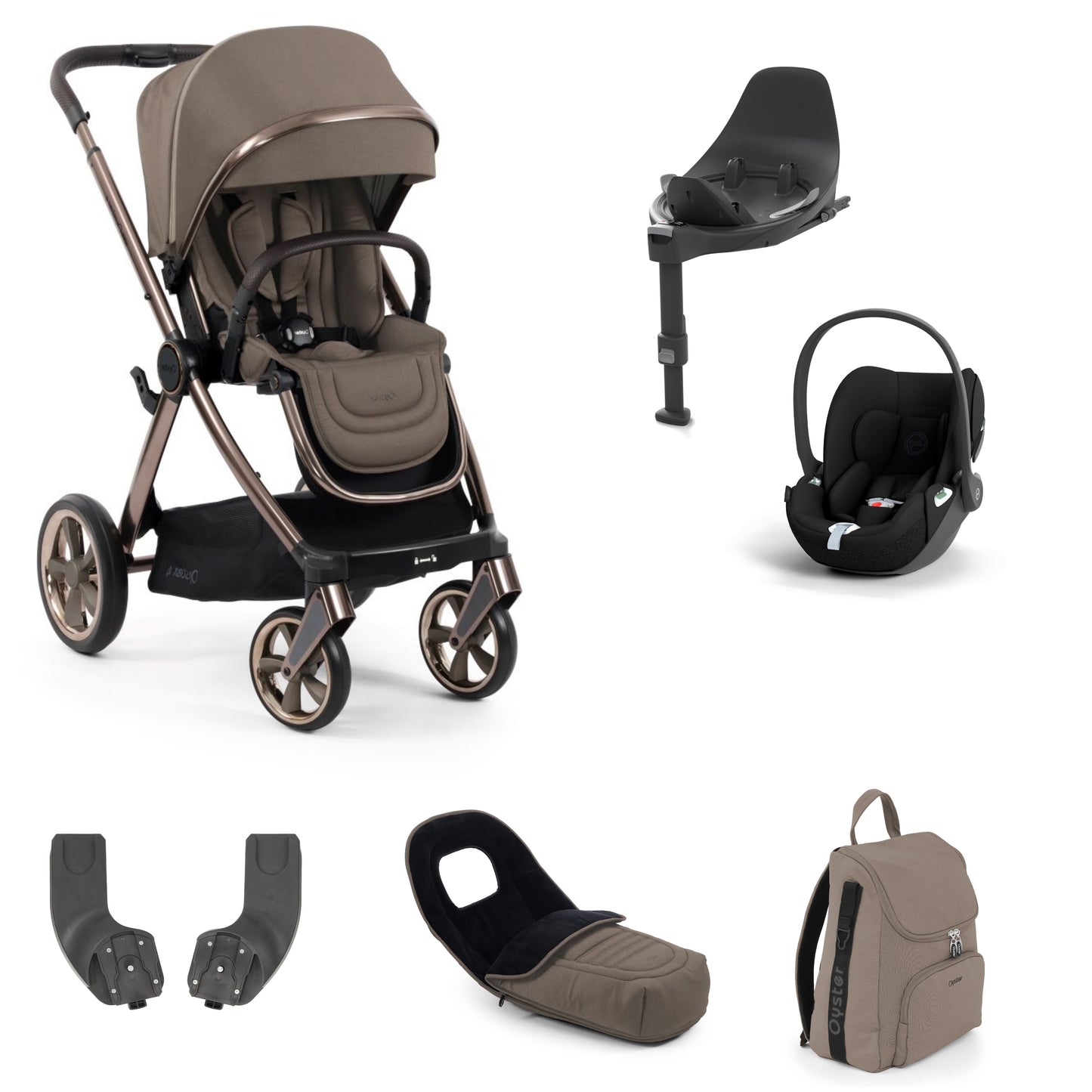 Oyster 4 Stroller in Mink with accessories, cloud t and base