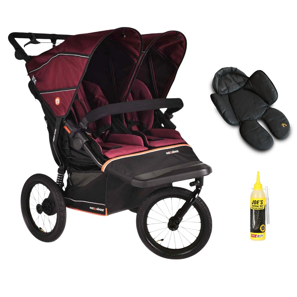 Out n About Nipper PLUS V6 Double in Brambleberry Red way with 1 newborn insert.