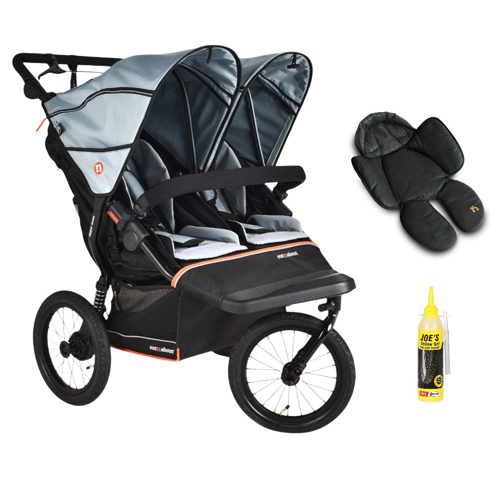 Out n About Nipper PLUS V6 Double in Rocksalt Grey colour way with 1 newborn insert.