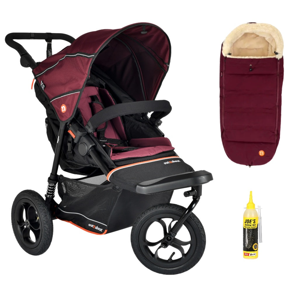 Out N About single V6 nipper in brambleberry red with footmuff