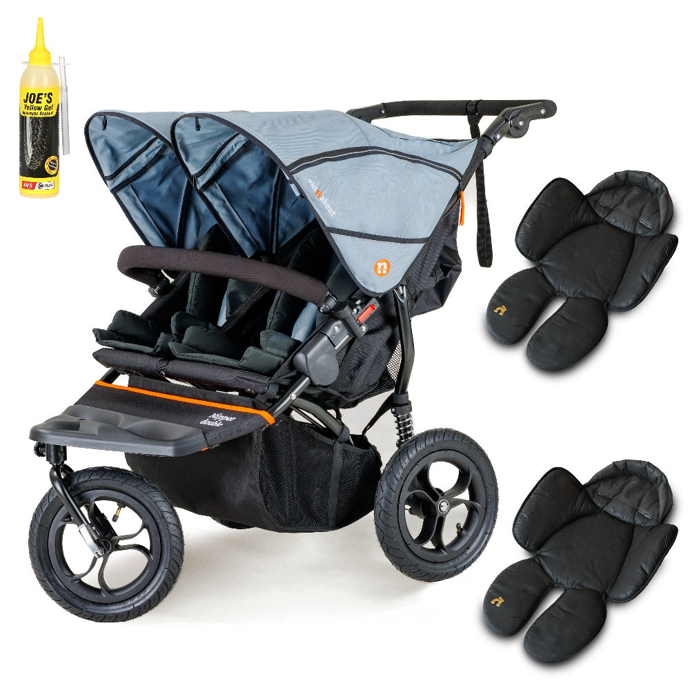 Out N About double nipper in rocksalt grey with 2 newborn inserts.