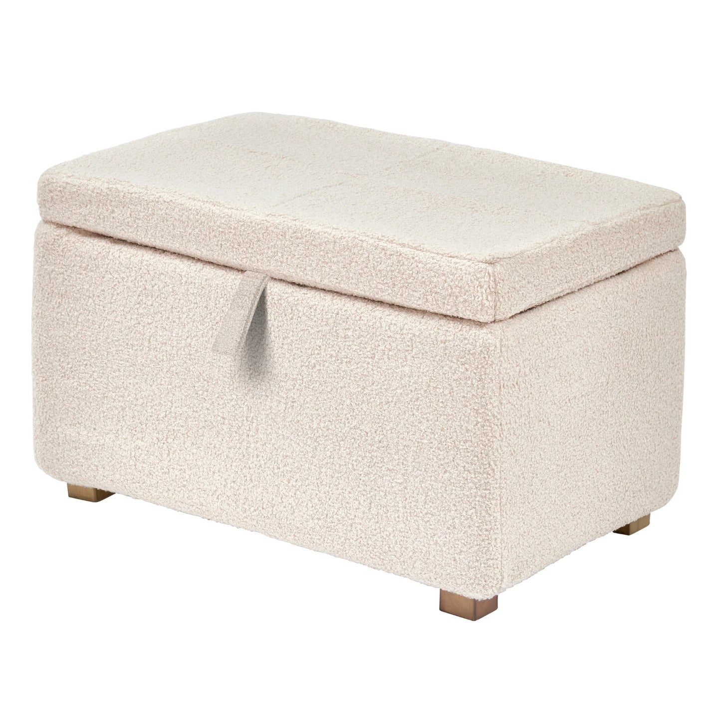 Storage ottoman with a wooden base, featuring a choice of oak or walnut feet for a refined look.