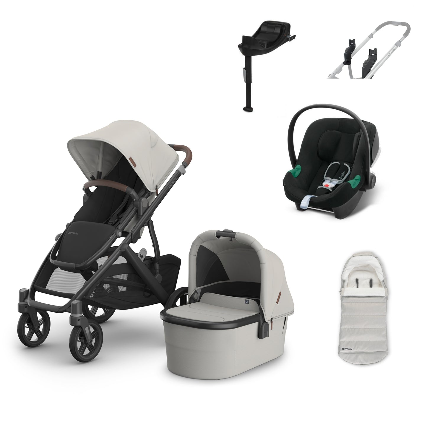 UPPAbaby Vista v3 Savannah aton b2 bundle with footmuff