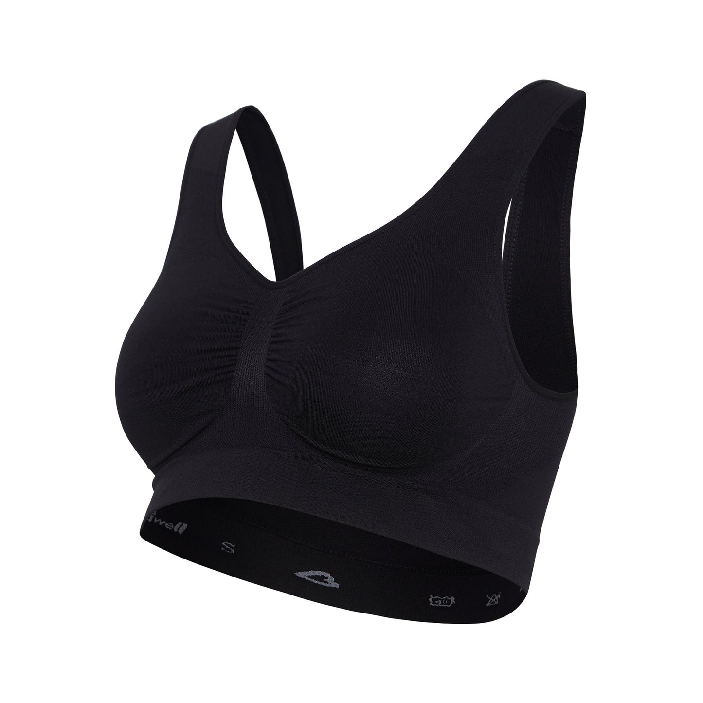 Black seamless maternity bra designed for women, perfect for everyday use and comfort.