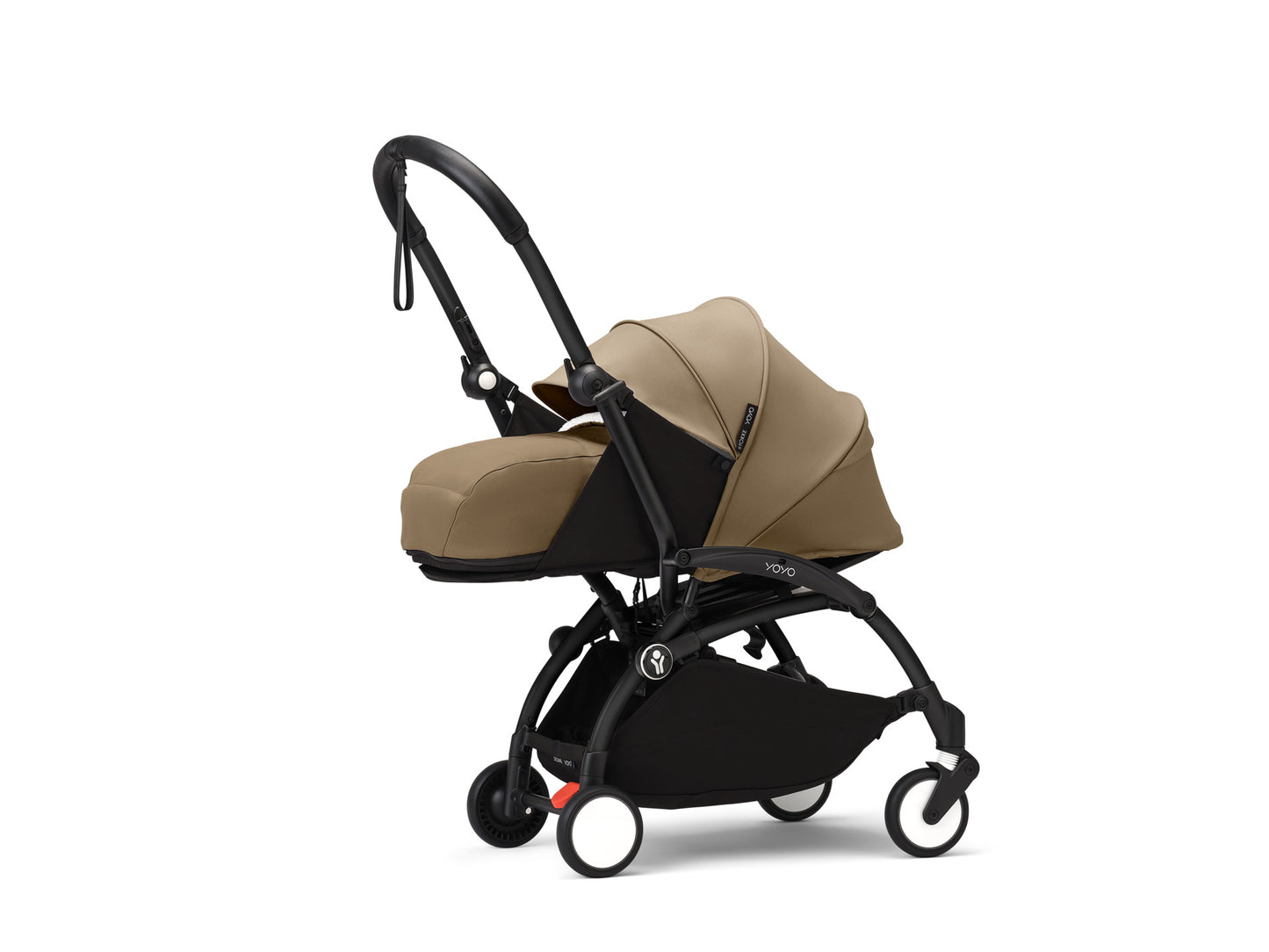 YoYo3 pushchair black chassis with toffee newborn pack and colour pack.