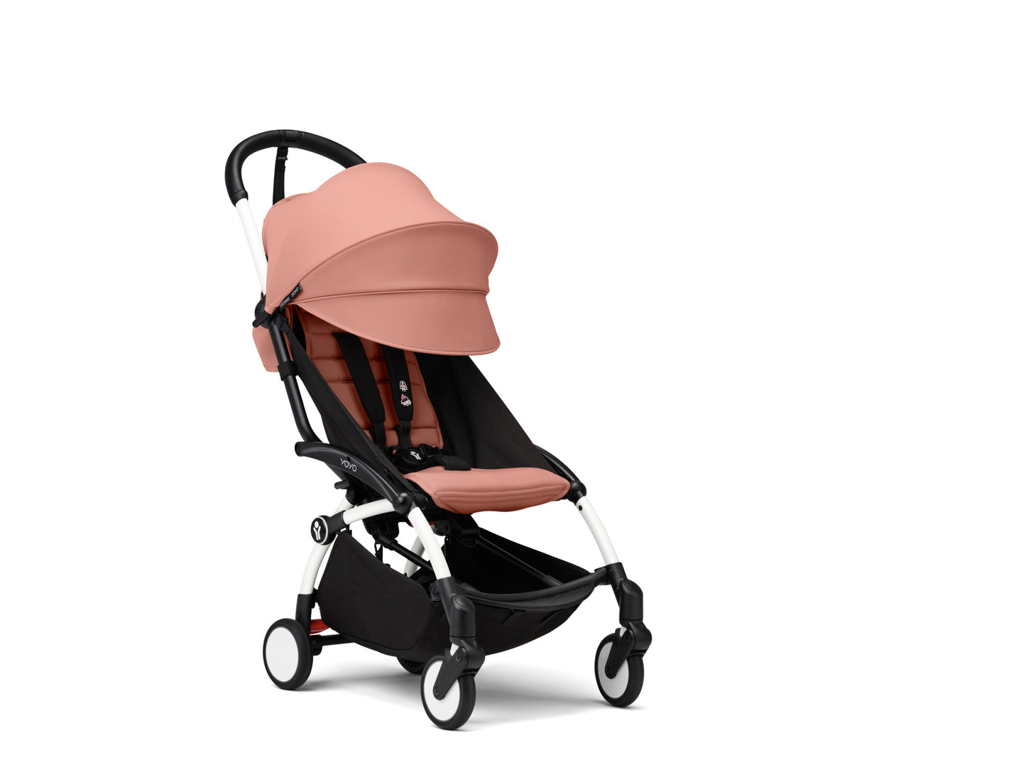YoYo3 stroller with white chassis and ginger colour pack.
