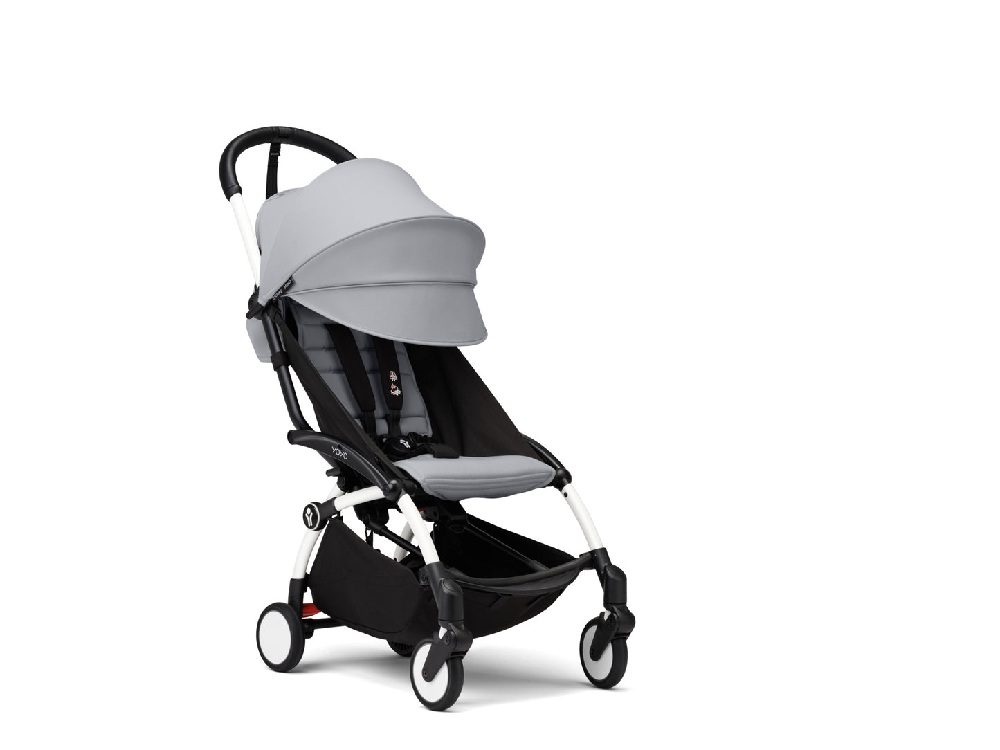 YoYo3 stroller with white chassis and stone colour pack.