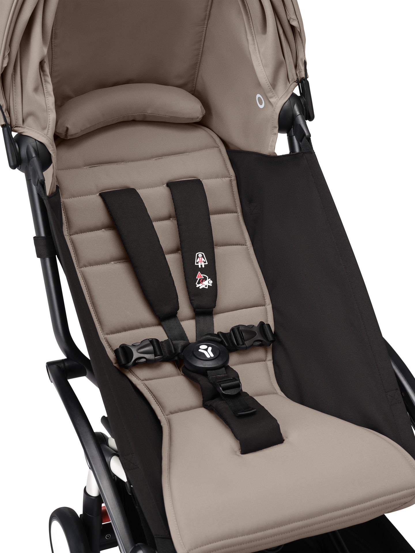 YoYo3 stroller with white chassis and taupe colour pack.