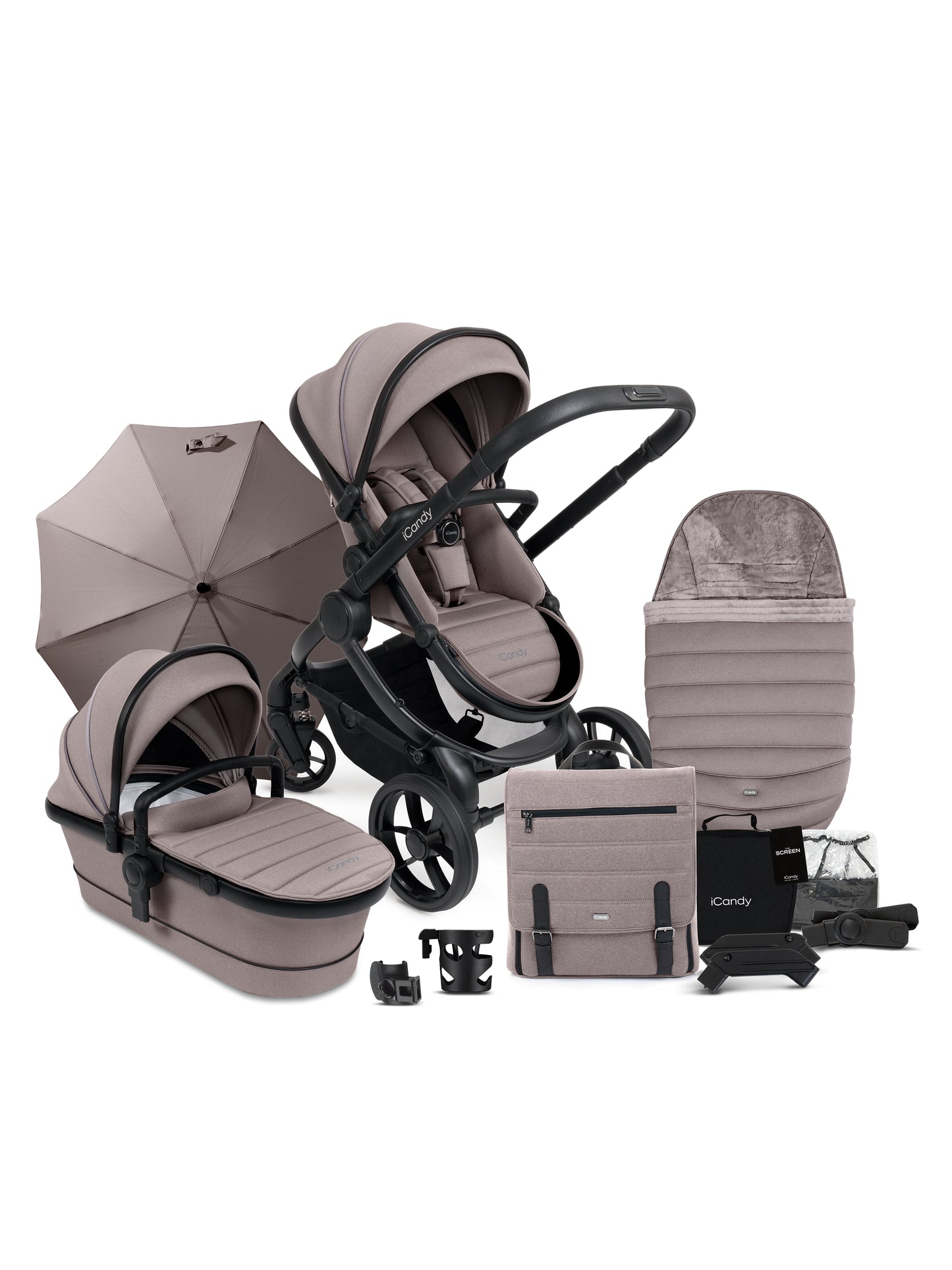 iCandy Peach Porcini pushchair complete with accessories