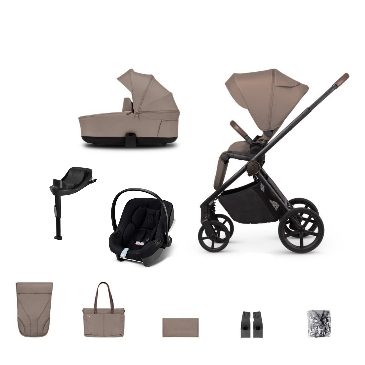 Venicci Claro Almond bundle showcasing Aton b2 and base with accessories