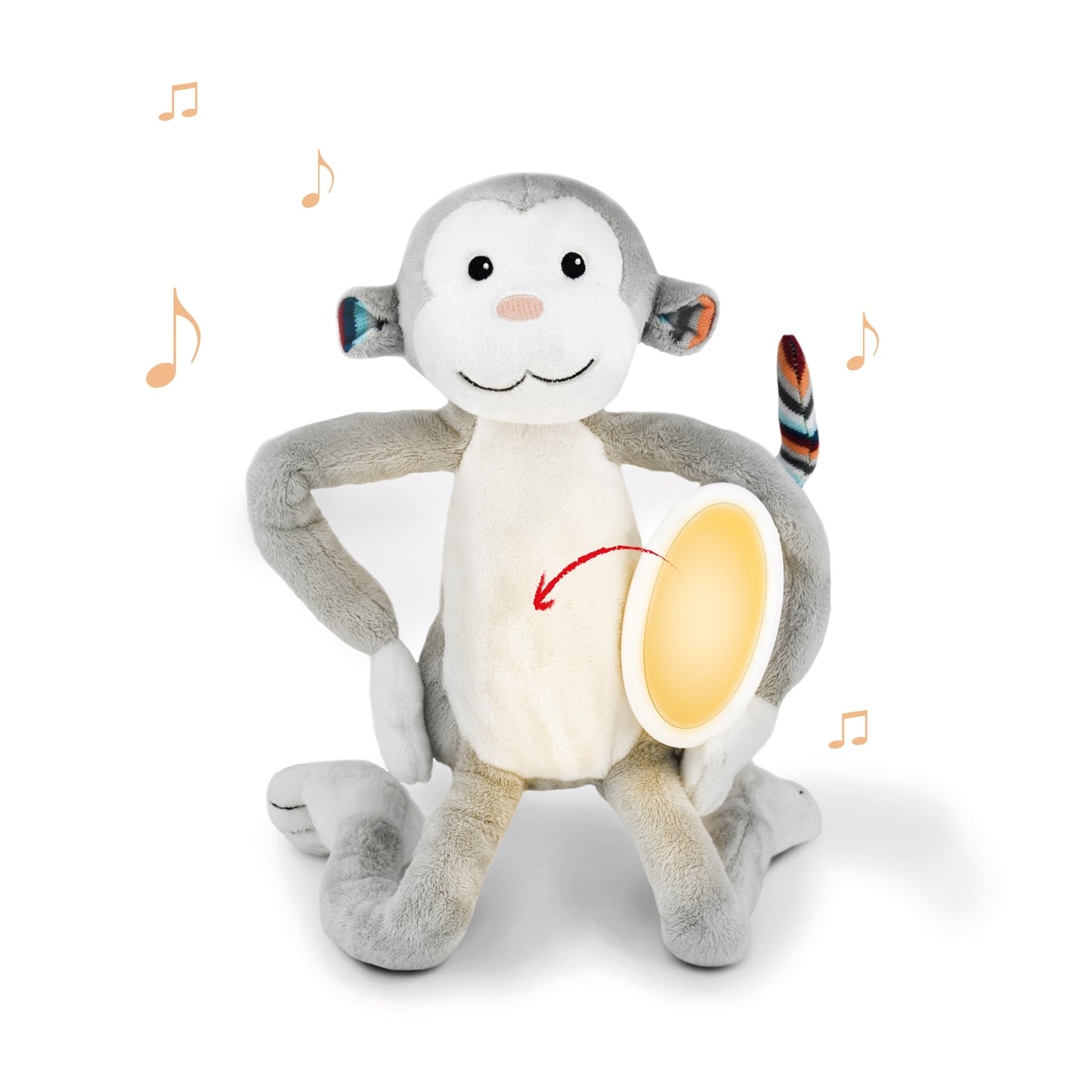 A grey and white monkey illustrating its sound functions.