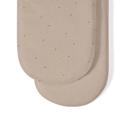 Little green sheep organic cotton moses basket/pram fitted sheets in truddle colour with brown dots.