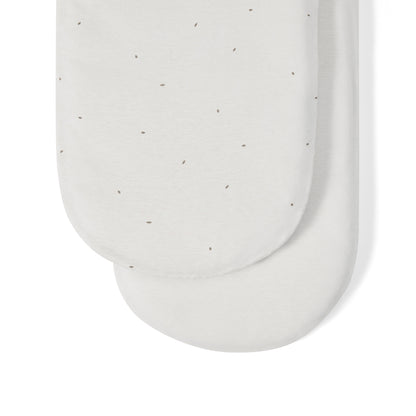Little green sheep organic cotton moses basket/pram fitted sheets in white colour with truffle brown dots.