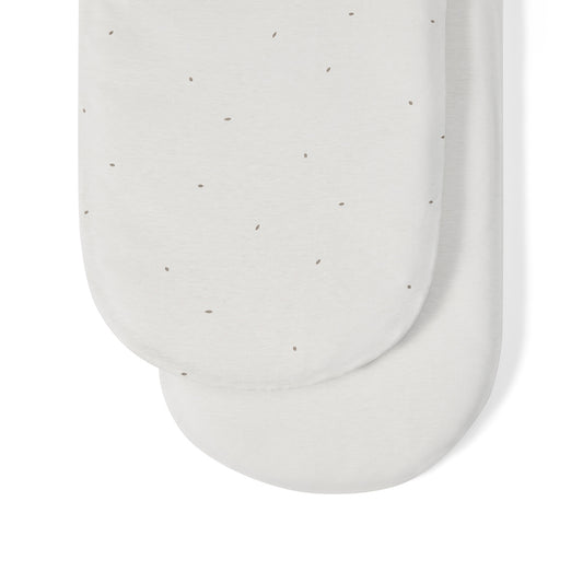 Little green sheep organic cotton moses basket/pram fitted sheets in white colour with truffle brown dots.