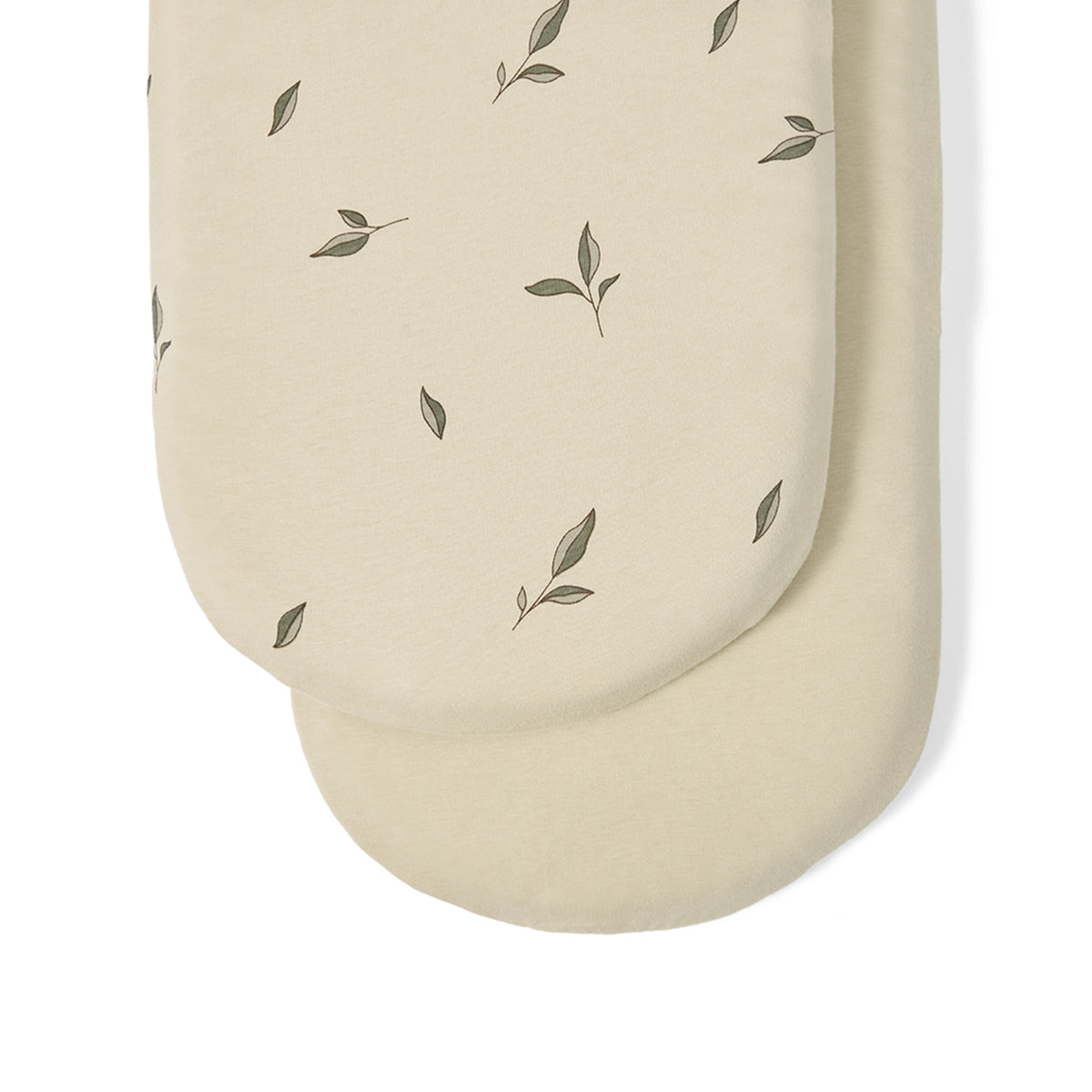 Little green sheep organic cotton moses basket/pram fitted sheets in beige with leaves colour.