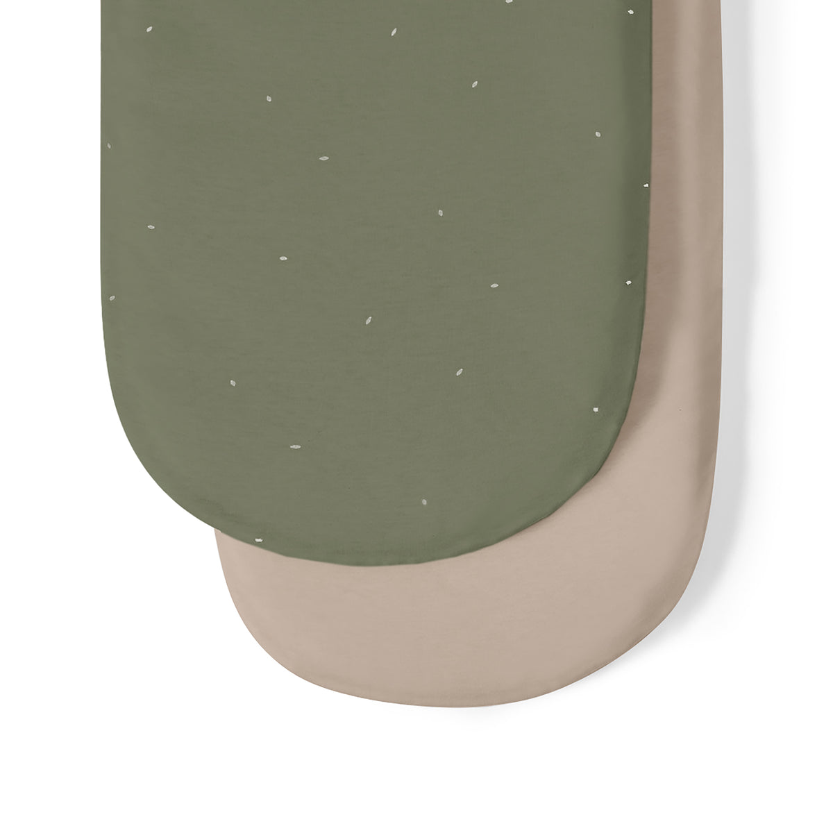 Little green sheep organic cotton moses basket/pram fitted sheets in juniper green and sage beige colour.