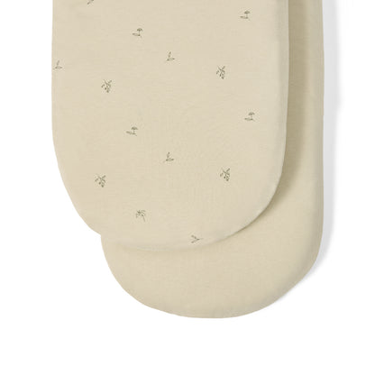 Little green sheep organic cotton moses basket/pram fitted sheets in floral and cream colour.