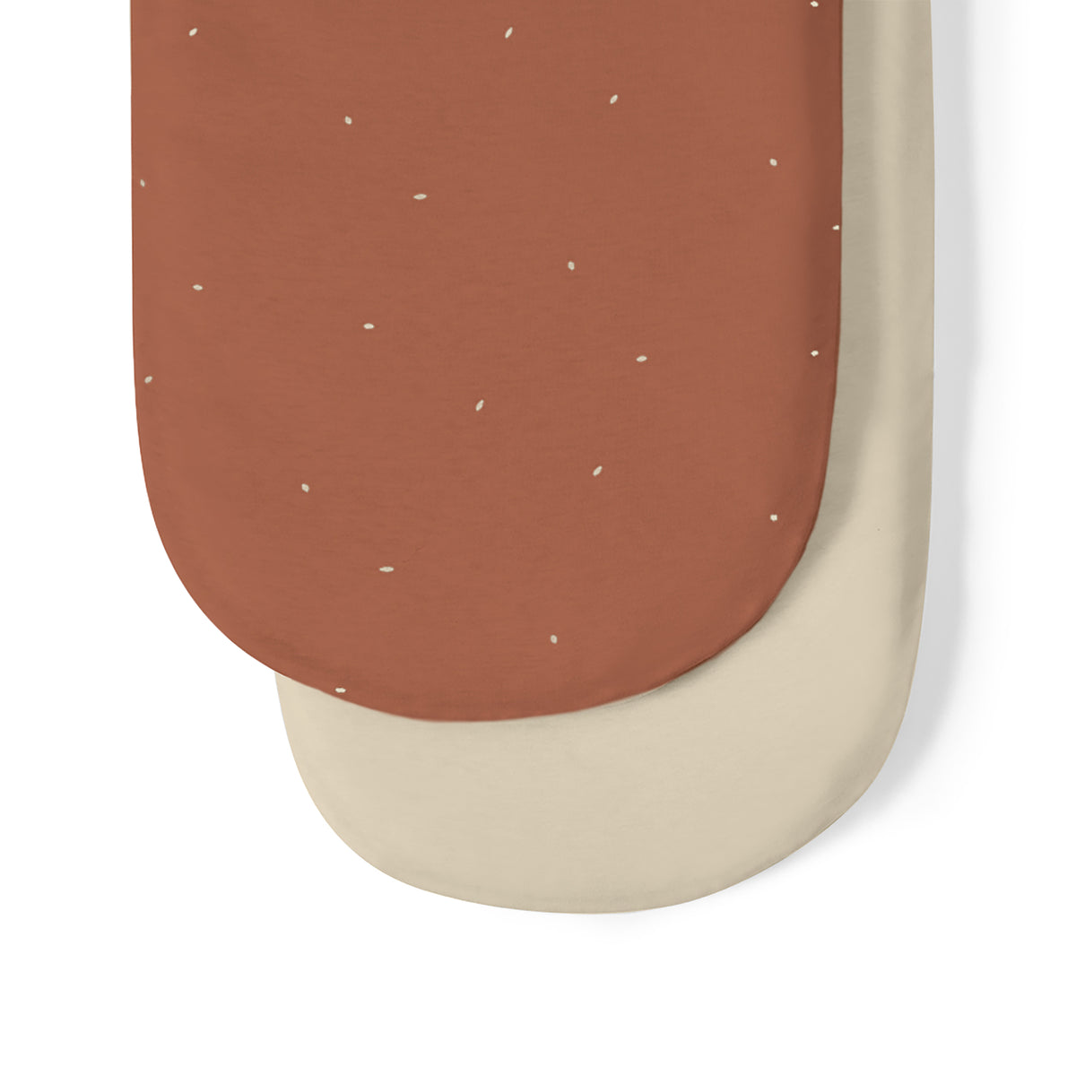 Little green sheep organic cotton moses basket/pram fitted sheets in terracotta colour with beige dots.