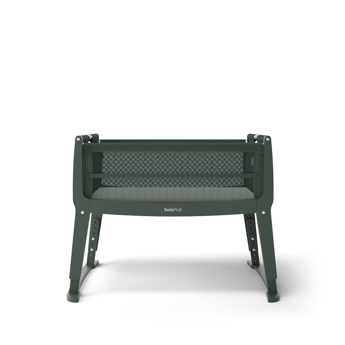 SnuzPod Studio bedside crib in Berlin Green colour.