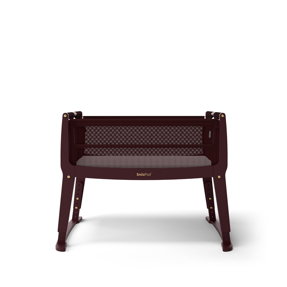 SnuzPod Studio bedside crib in Rome Burgundy colour.