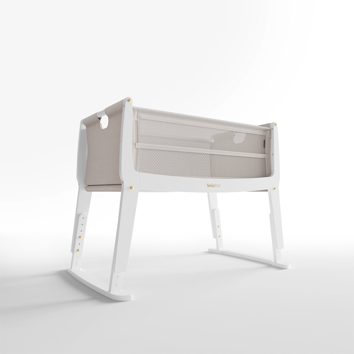 SnuzPod Studio bedside crib in Paris White colour.